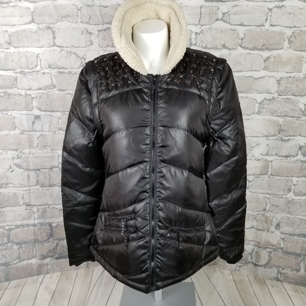 Women's Black Puffer Coat With Sherpa Collar